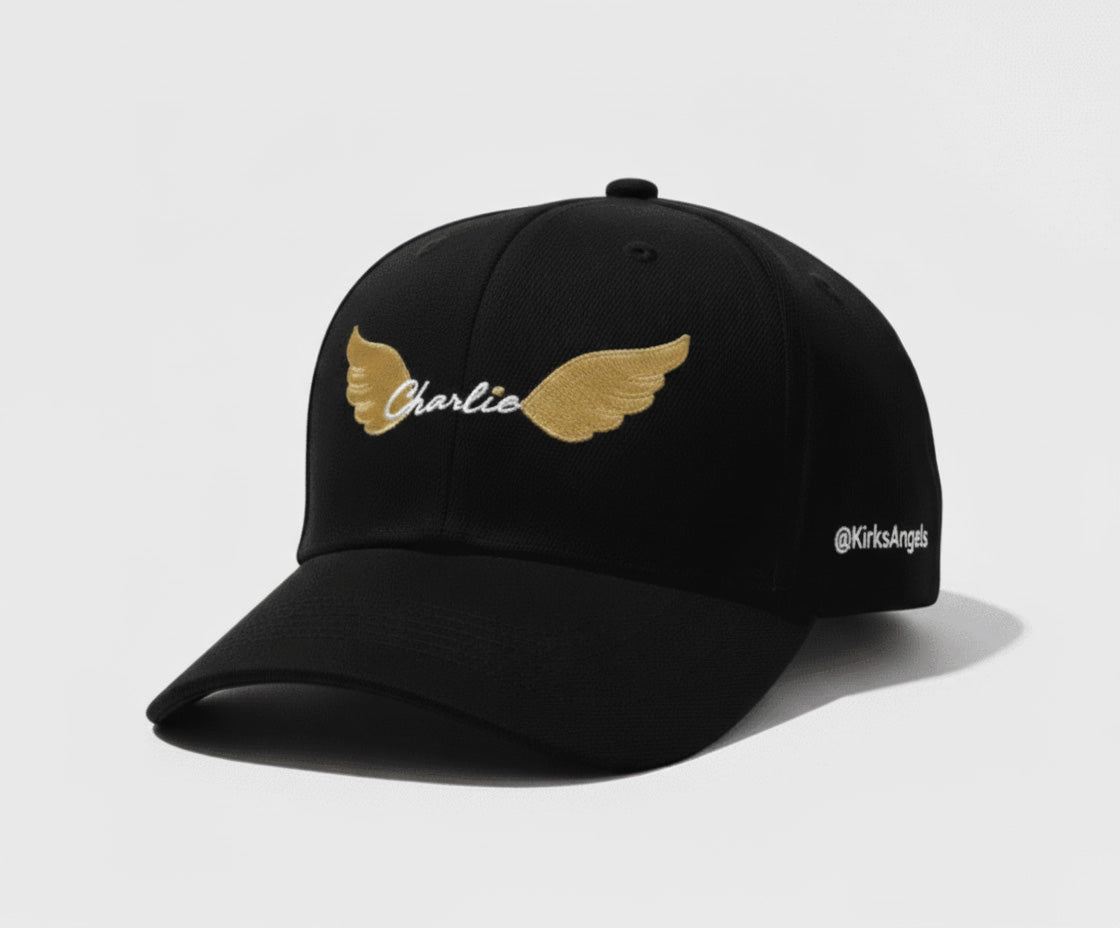 Charlie Wings Baseball Cap - Black Embroidered Filled Logo Hat | Kirk's Angels Official