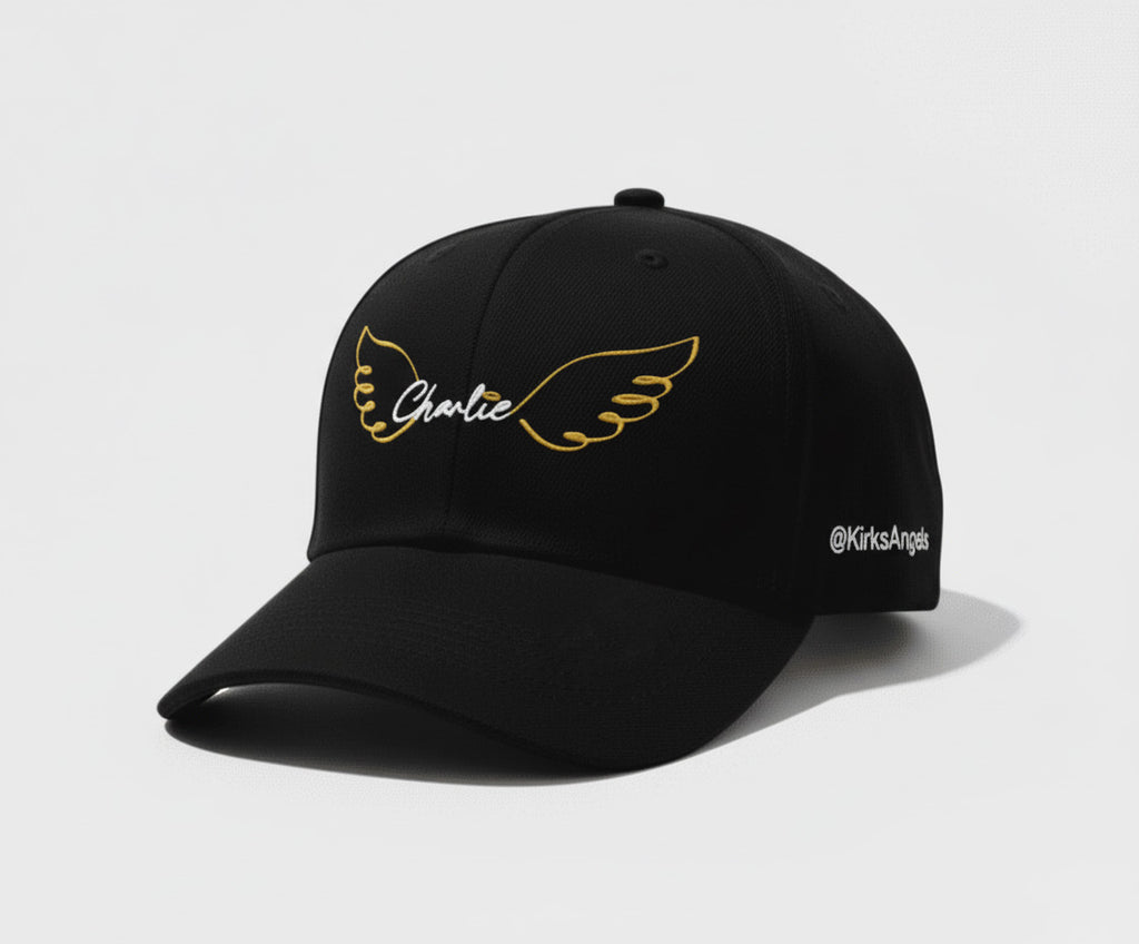 Charlie Wings Outline Baseball Cap - Black Embroidered Hat | Kirk's Angels Official