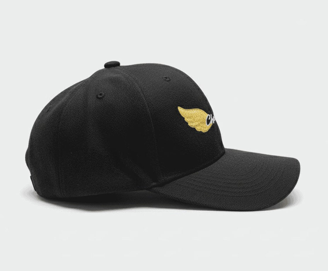 Charlie Wings Baseball Cap - Black Embroidered Filled Logo Hat