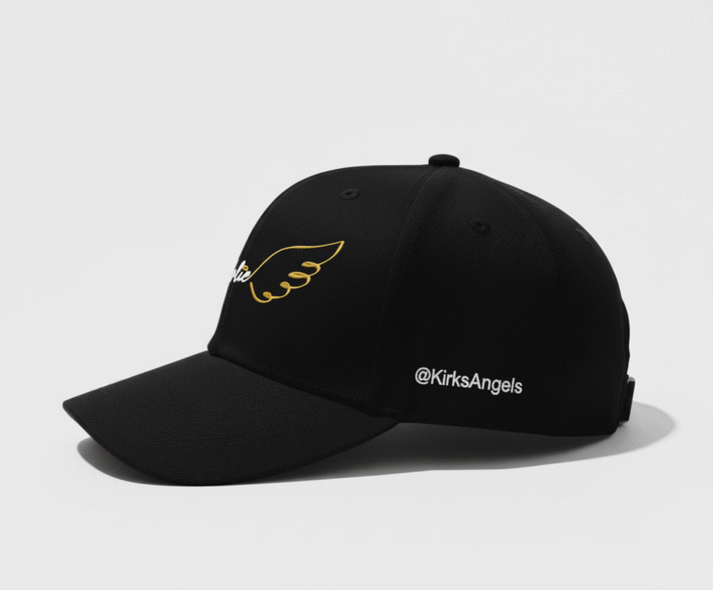 Charlie Wings Outline Baseball Cap - Black Embroidered Hat | Kirk's Angels Official