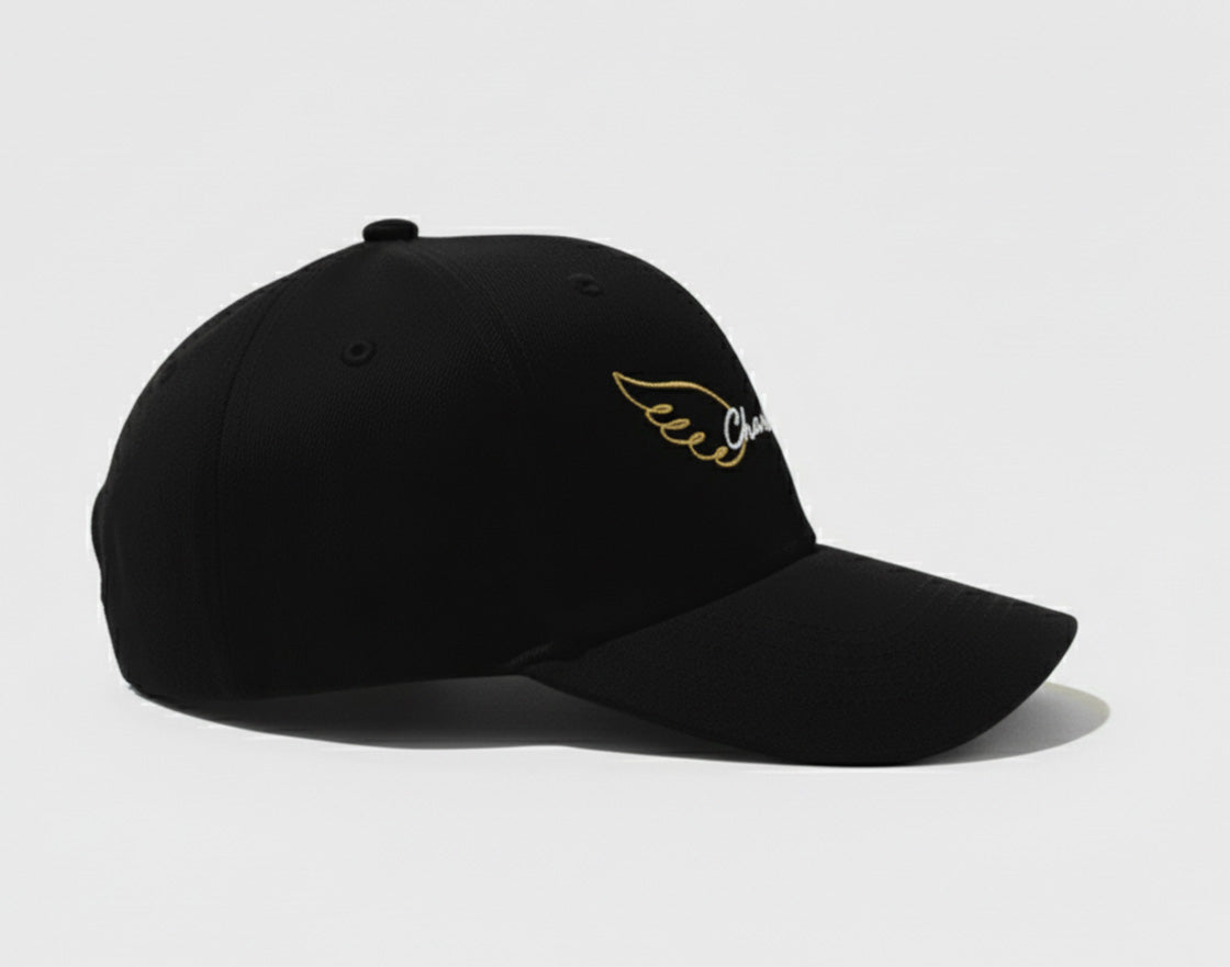 Charlie Wings Outline Baseball Cap - Black Embroidered Hat