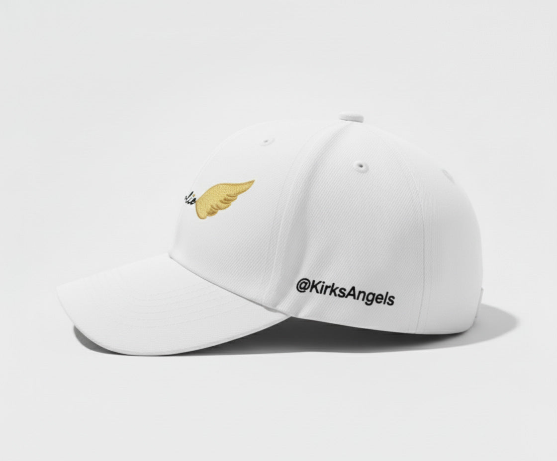 Charlie Wings Baseball Cap - White Embroidered Filled Logo Hat | Kirk's Angels Official