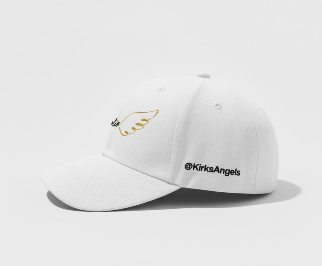 Charlie Wings Outline Baseball Cap - White Embroidered Hat | Kirk's Angels Official